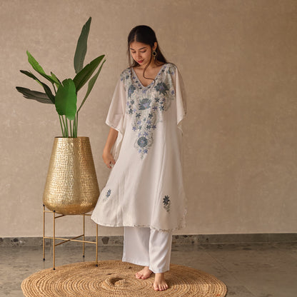 White and Blue Cotton Kaftan