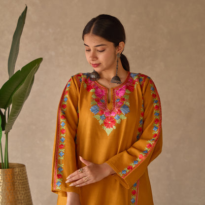 Mustard Floral Kashmiri Woollen Set