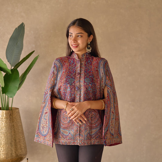Muave with Blue Kashmiri Cape Jacket