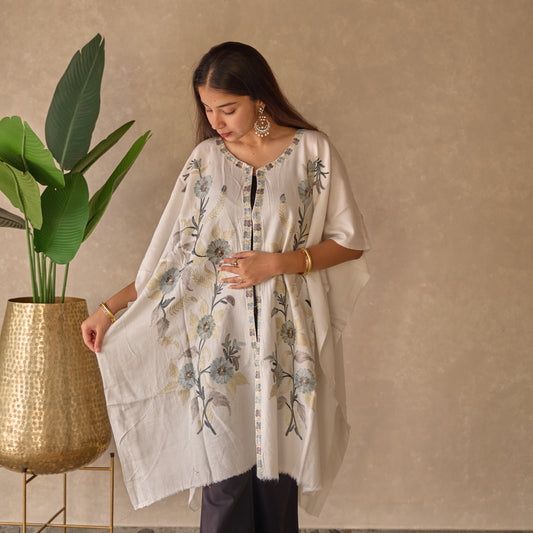 White with Light Blue Floral Cape Shawl