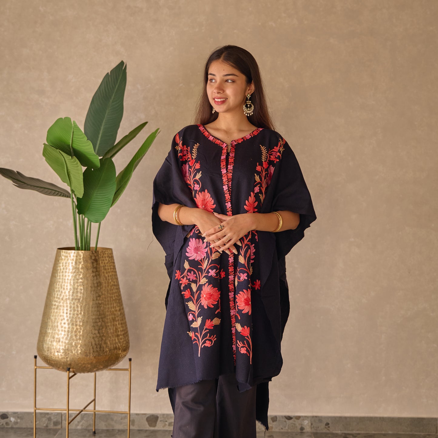 Black Floral Kashmiri Cape Shawl