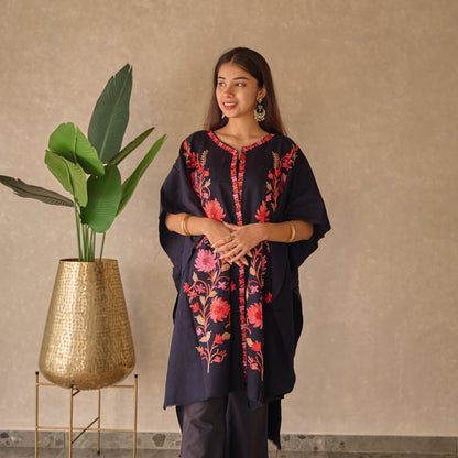 Black Floral Kashmiri Cape Shawl