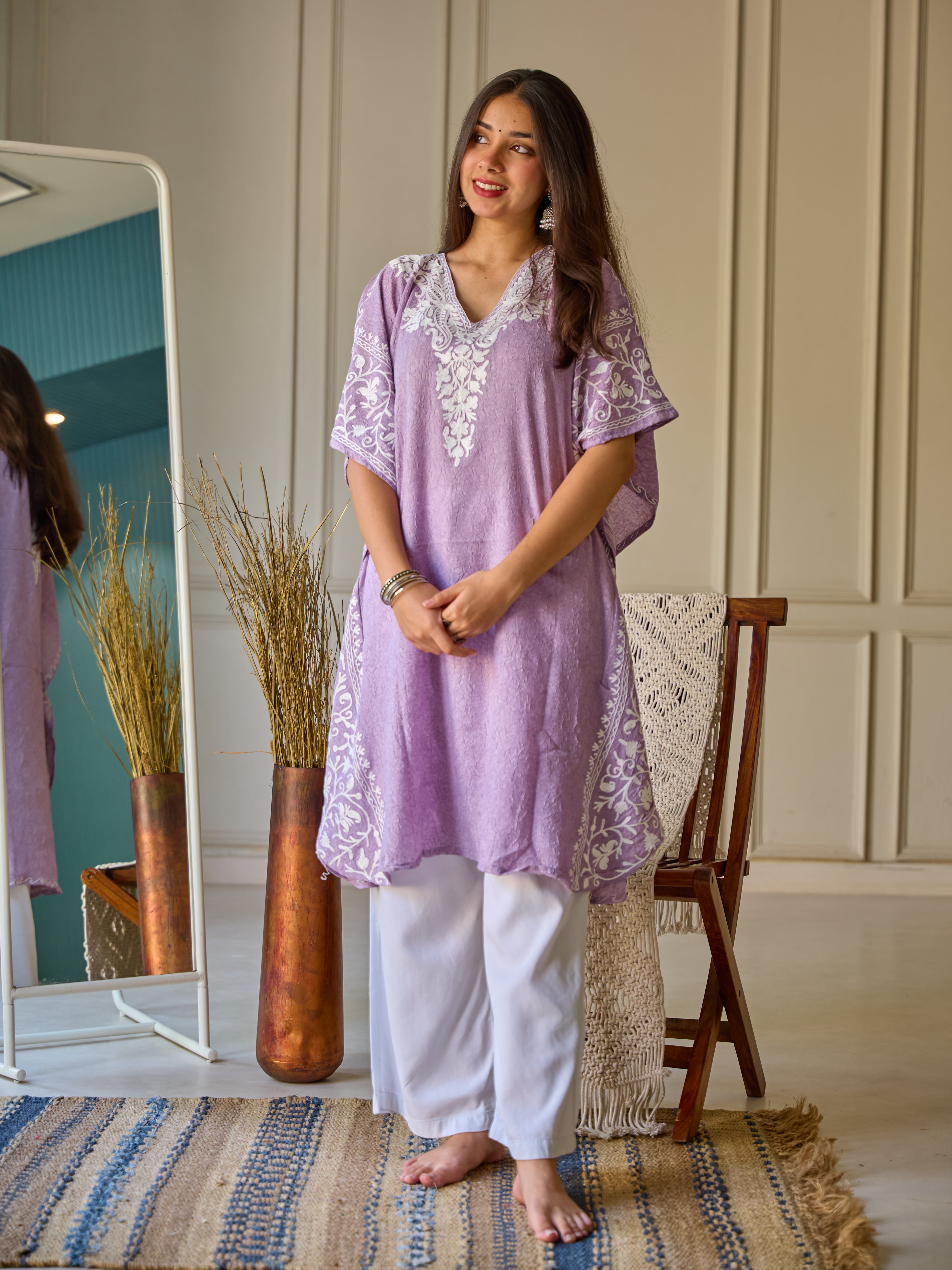 Purple with White Mughal Kashmiri Kaftan