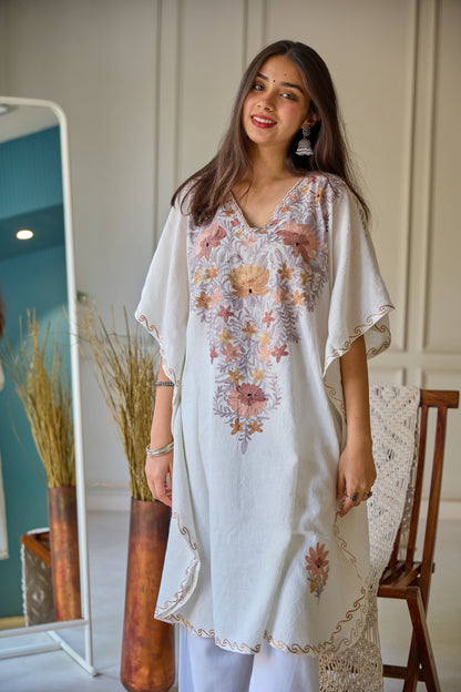 White with Rust Kashmiri Kaftan