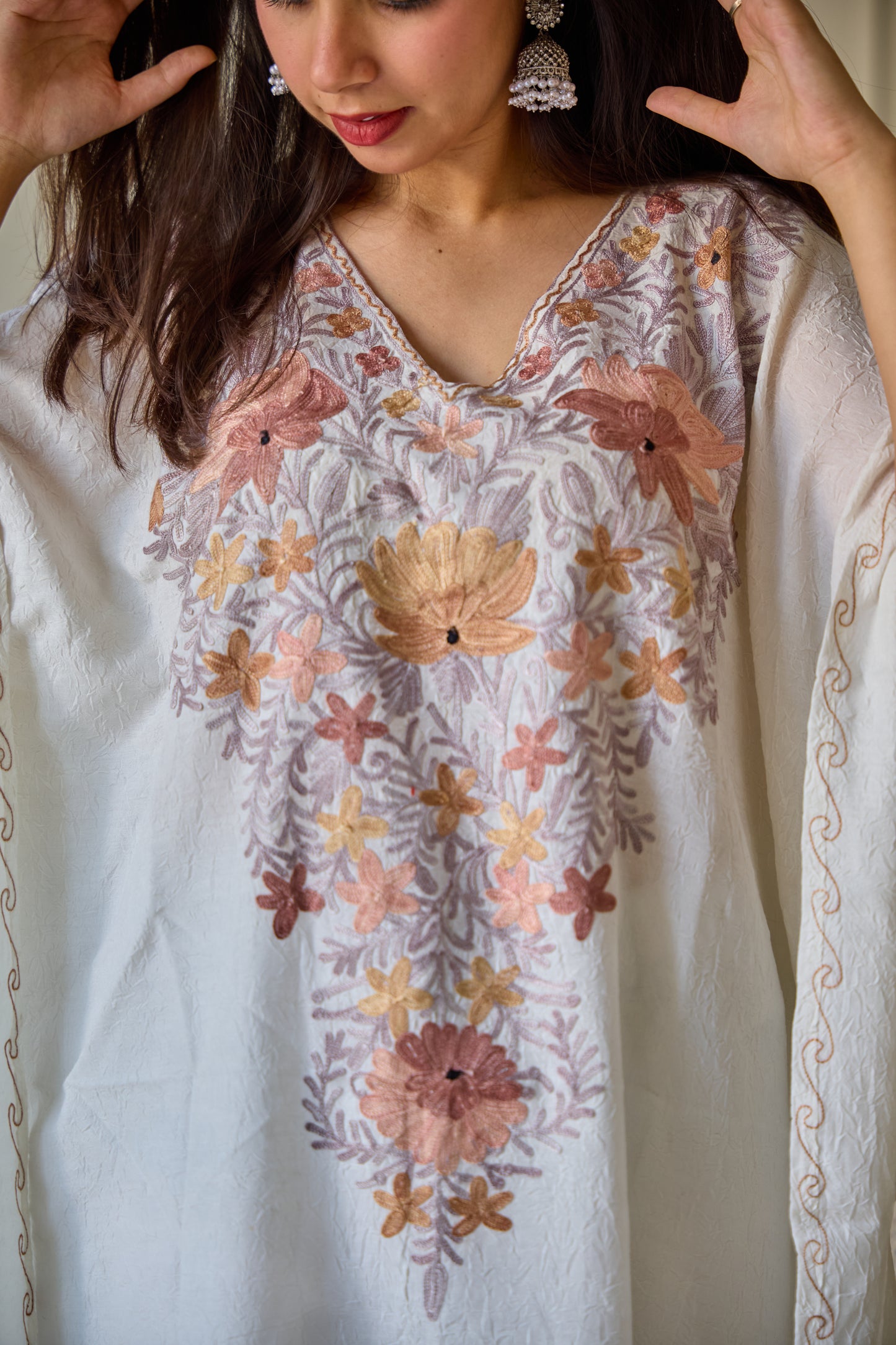 White with Rust Kashmiri Kaftan