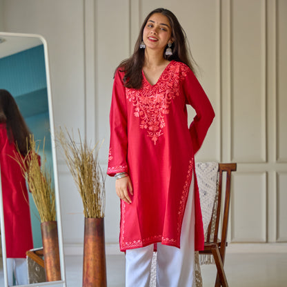 Red Kashmiri Cotton Kurti