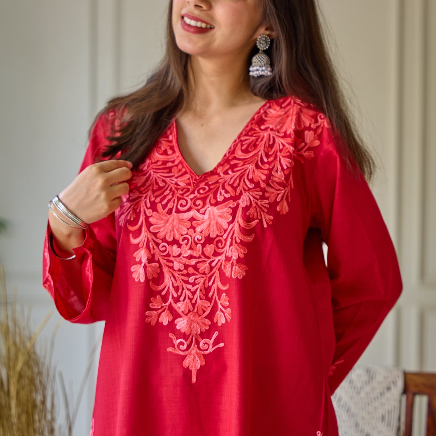 Red Kashmiri Cotton Kurti