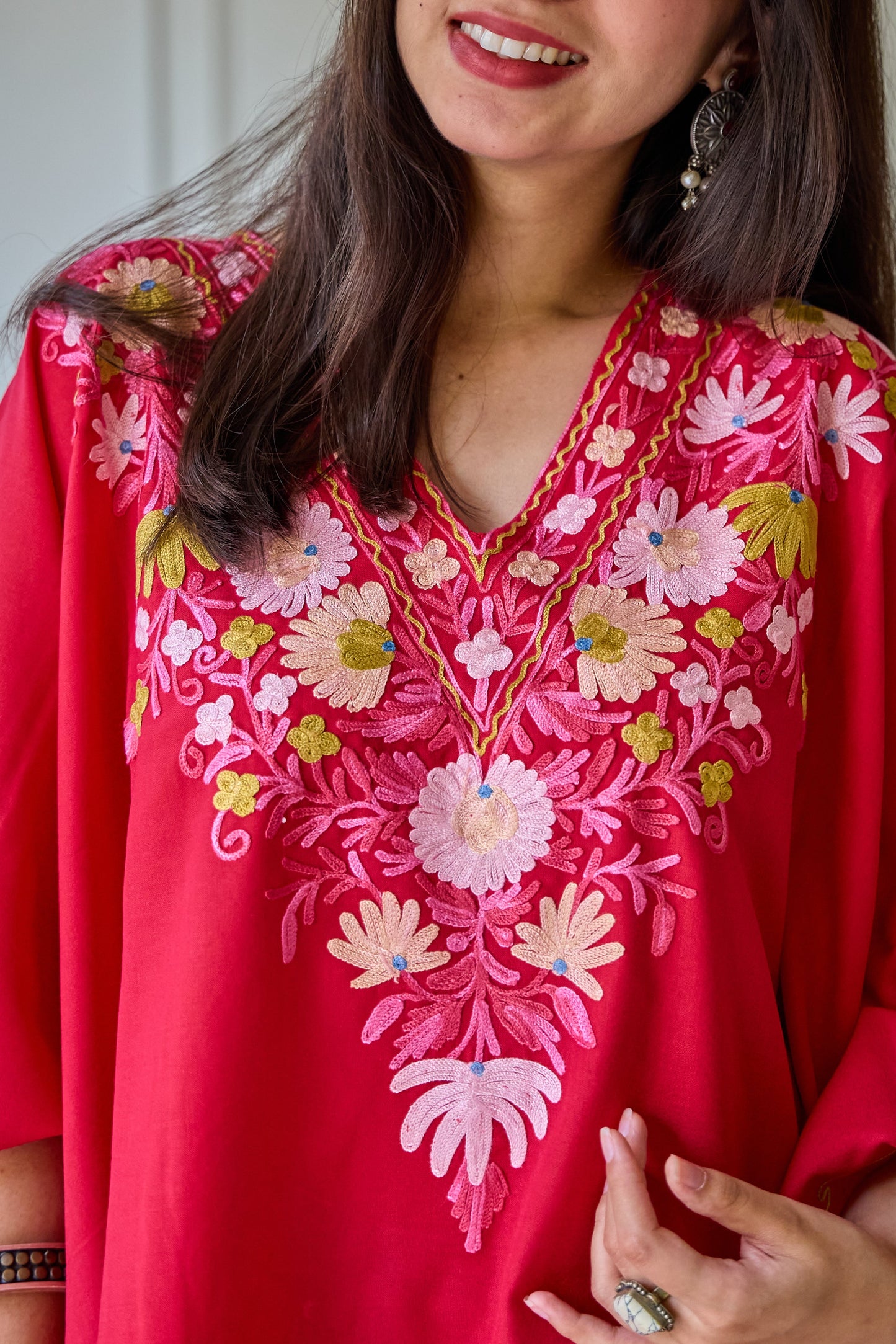 Red Floral Kashmiri Kaftan Top