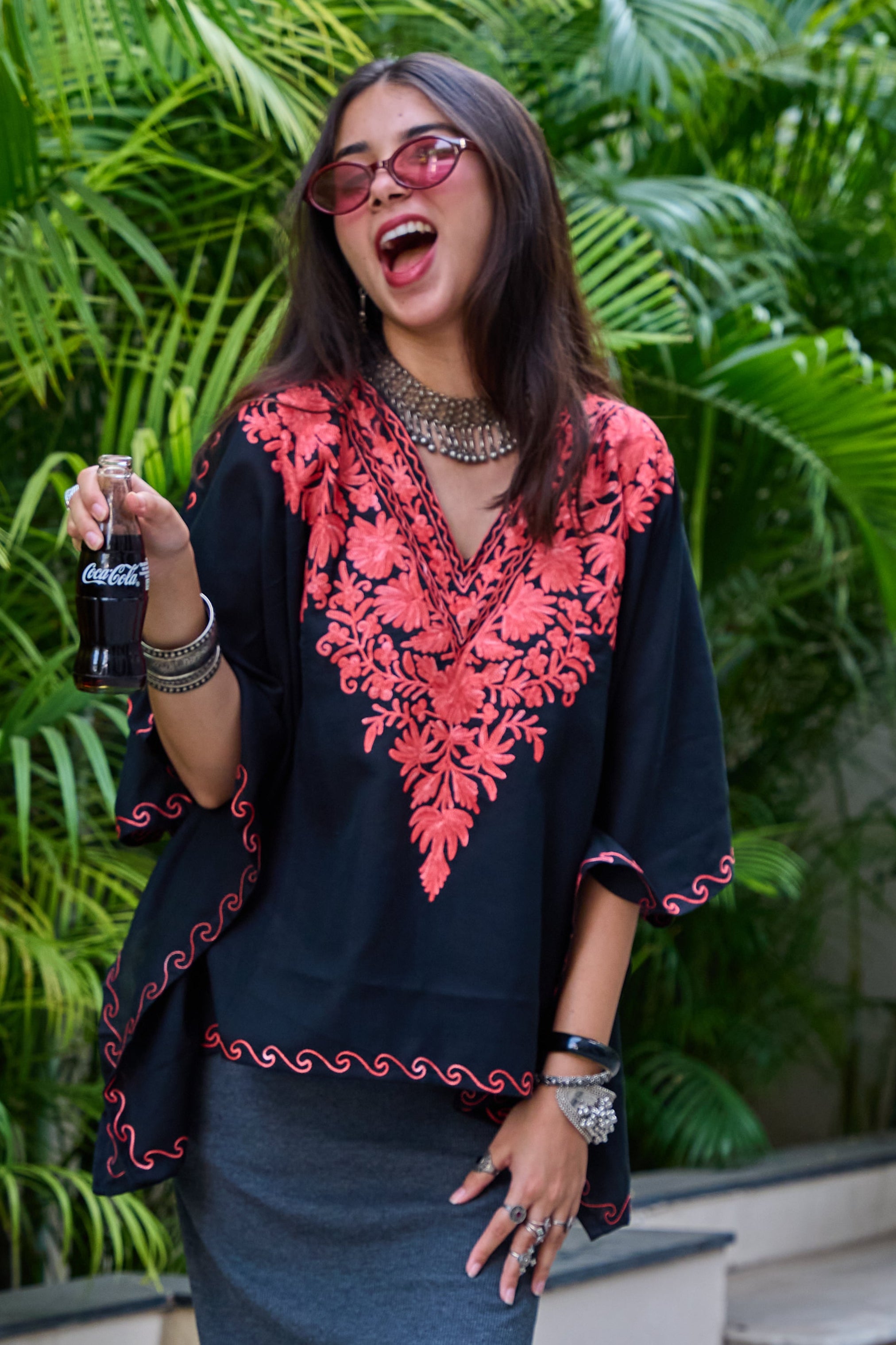 Black & Red Kashmiri Kaftan Top