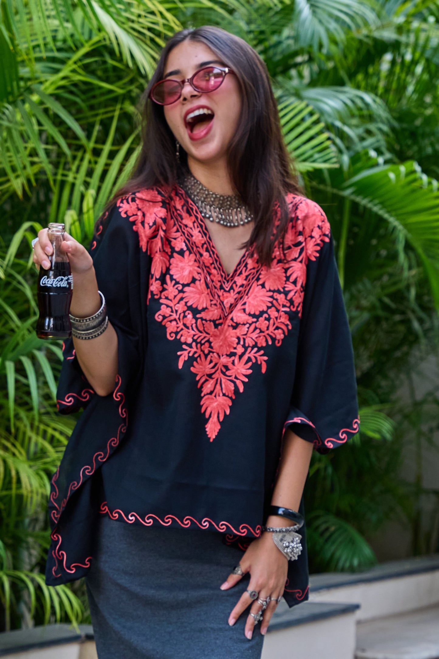 Black & Red Kashmiri Kaftan Top