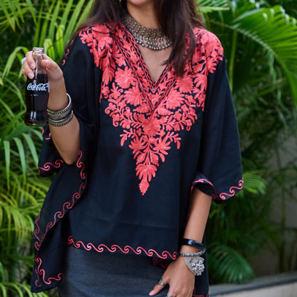 Black & Red Kashmiri Kaftan Top