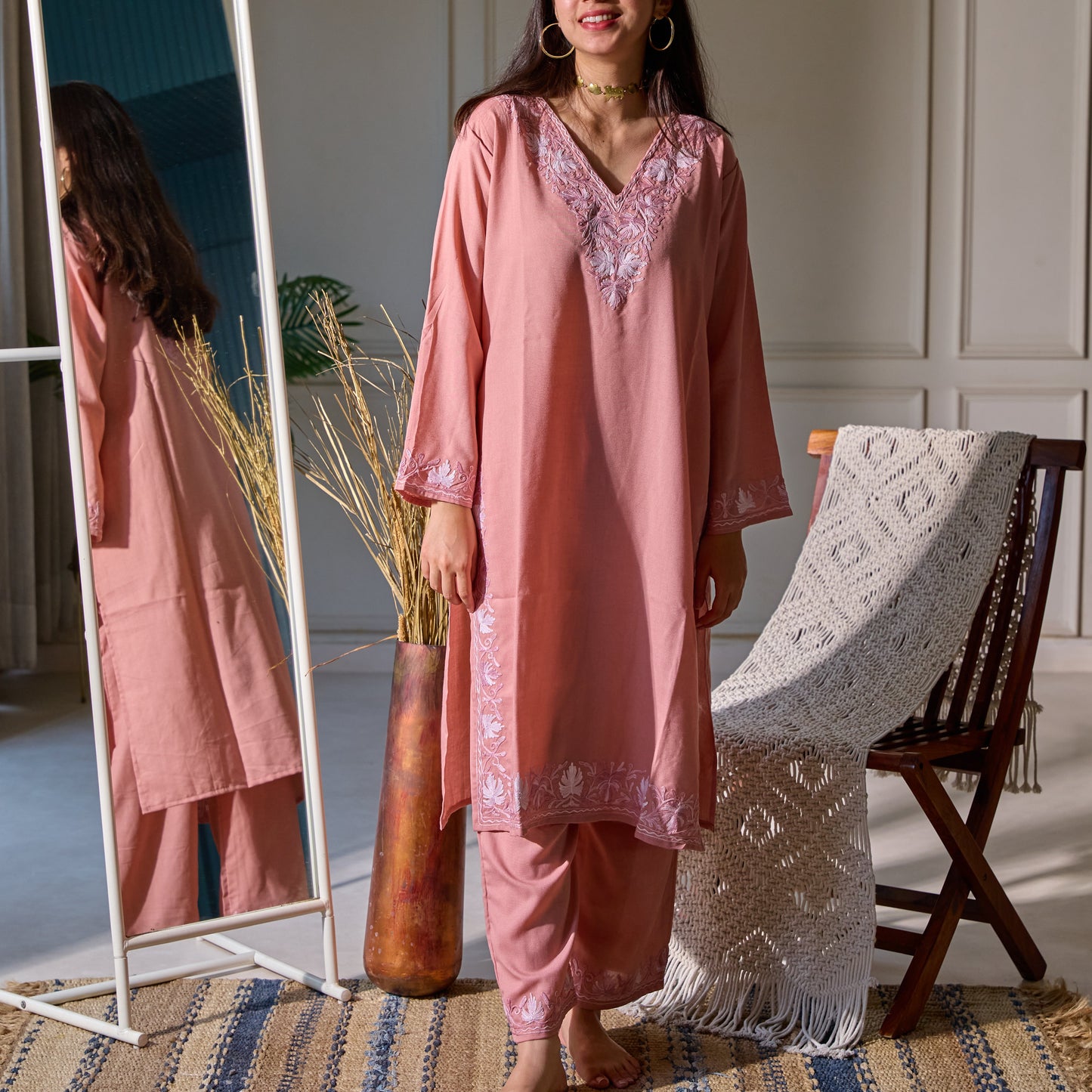 Blush Pink Kashmiri Cotton Kurti