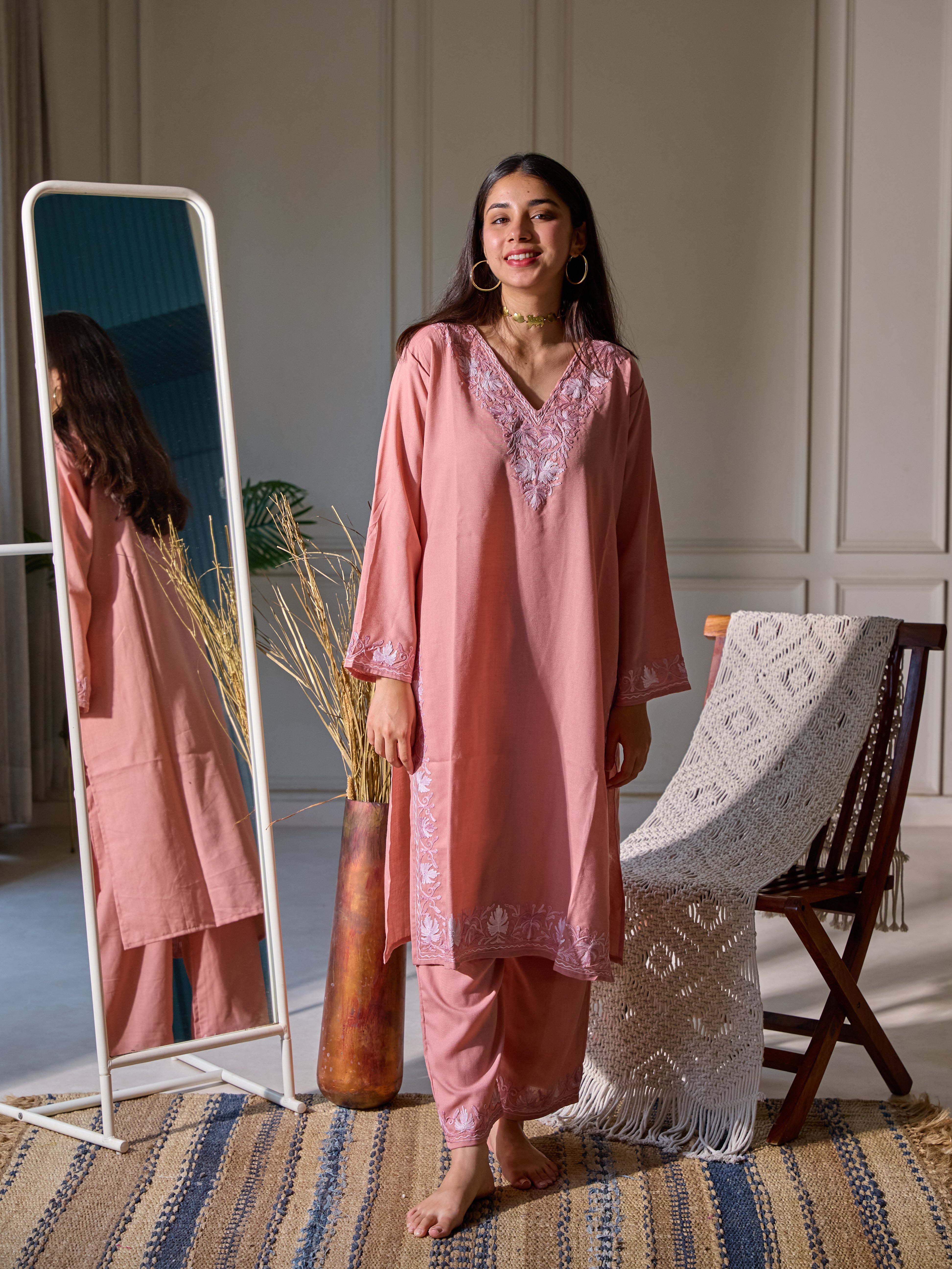 Pink Cotton Kurti Set