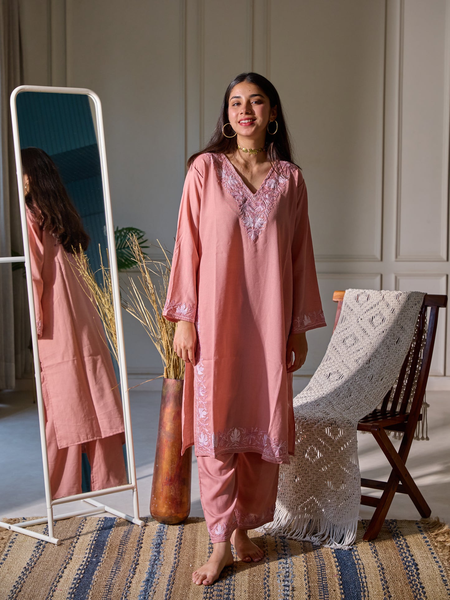 Pink Cotton Kurti Set