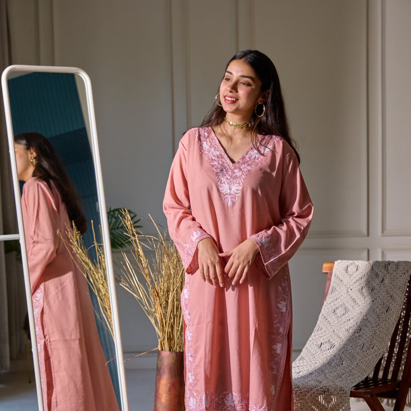 Blush Pink Kashmiri Cotton Kurti