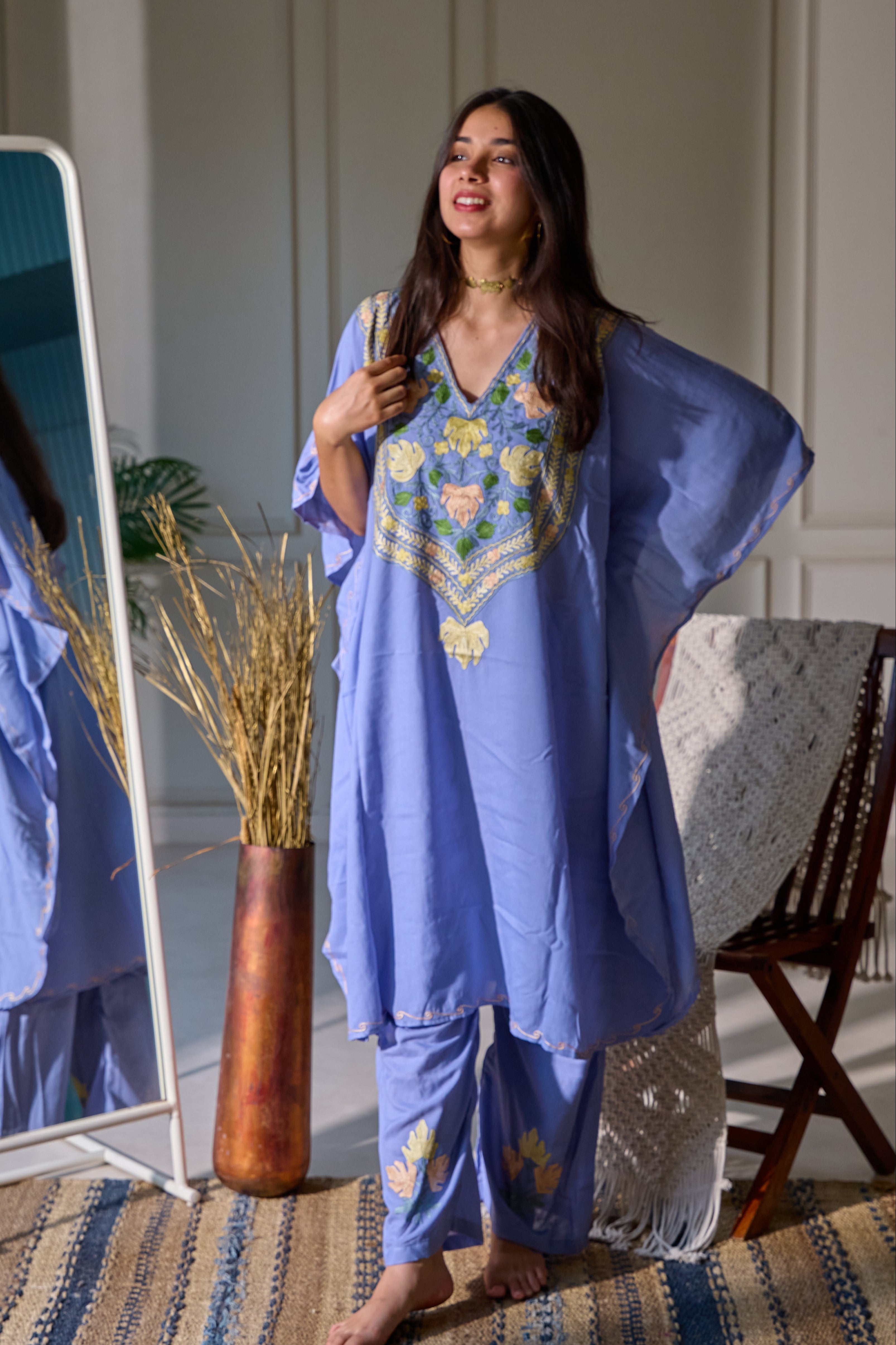 Blue Kashmiri Kaftan Co-ord Set