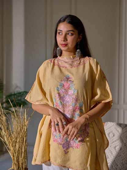 Beige Collar Kashmiri Kaftan Top
