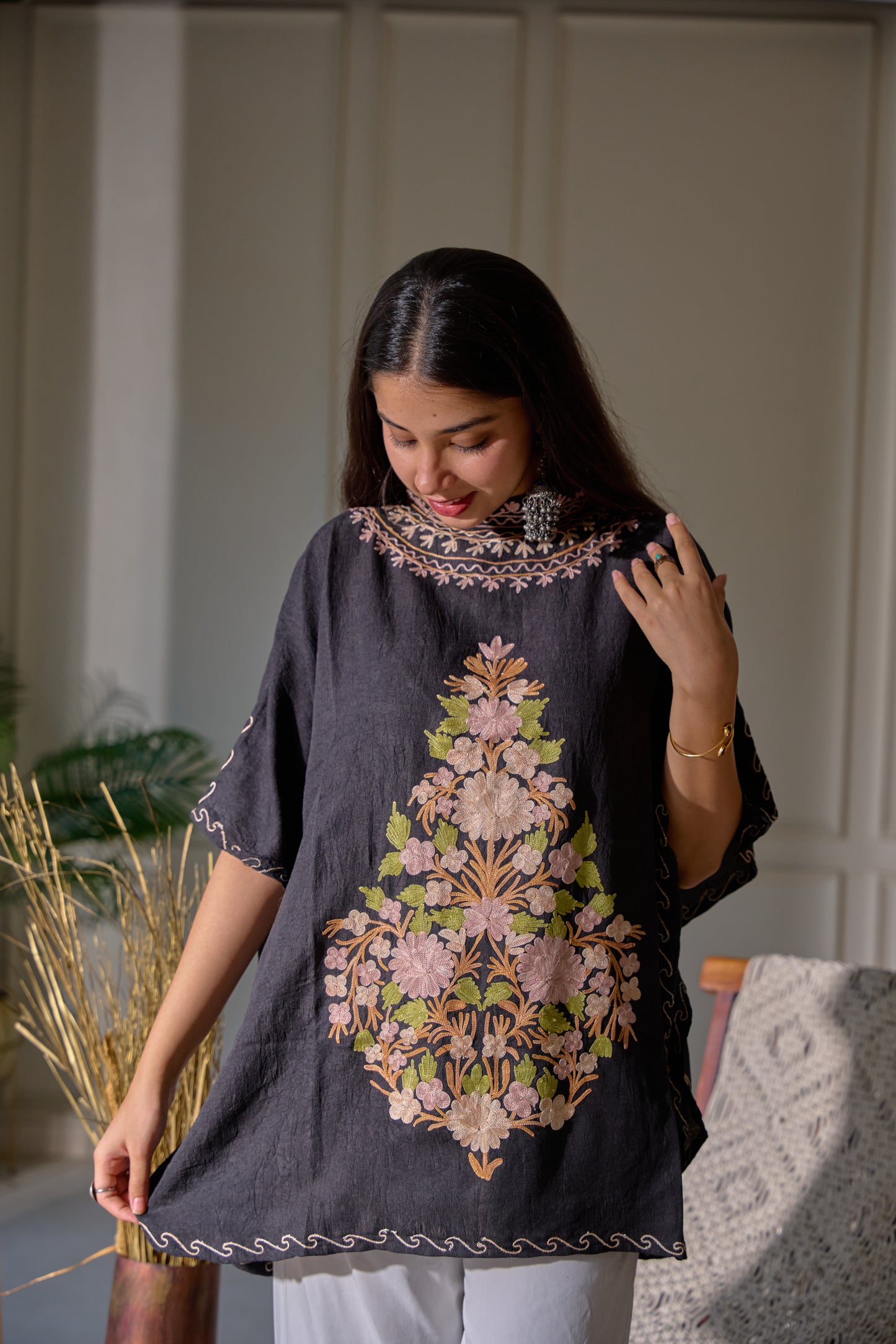 Black Collar Kashmiri Kaftan Top