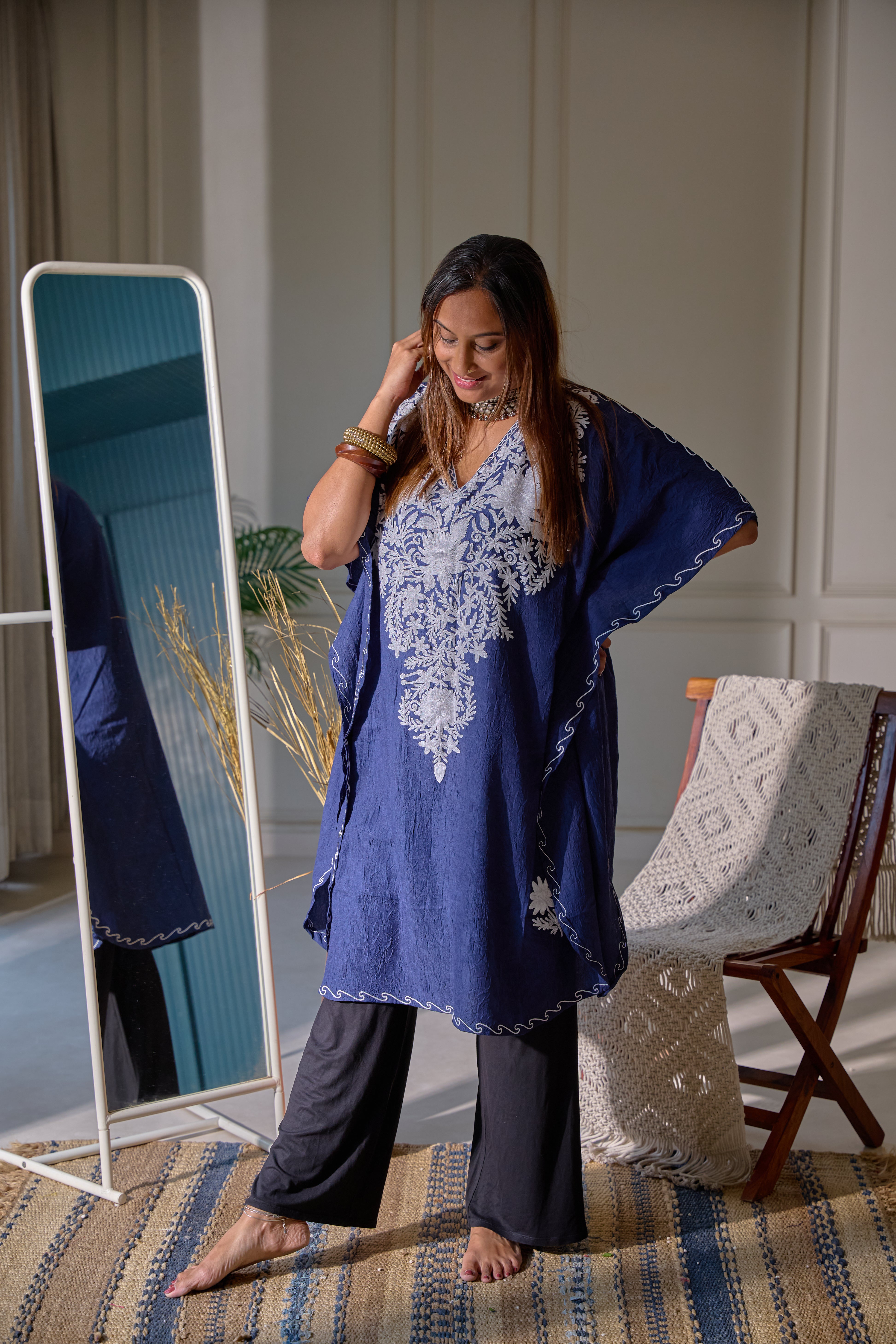 Dark Blue Kashmiri Kaftan
