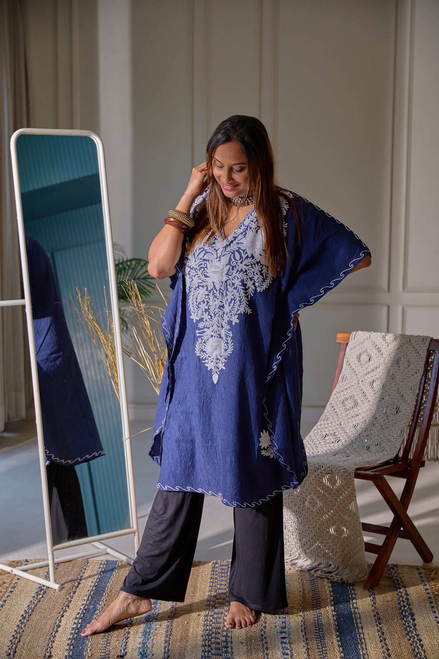 Dark Blue Kashmiri Kaftan