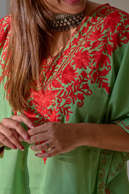 Green and Red Kashmiri Kaftan Top