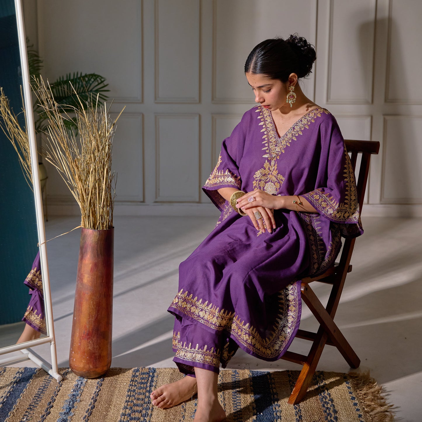Purple Mughal Zari Kaftan Set