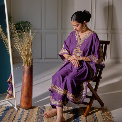 Purple Mughal Zari Kaftan Set