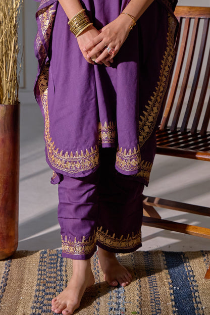 Purple Mughal Zari Kaftan Set