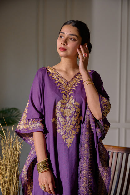 Purple Mughal Zari Kaftan Set