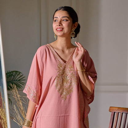 Pink Mughal Zari Kaftan Set