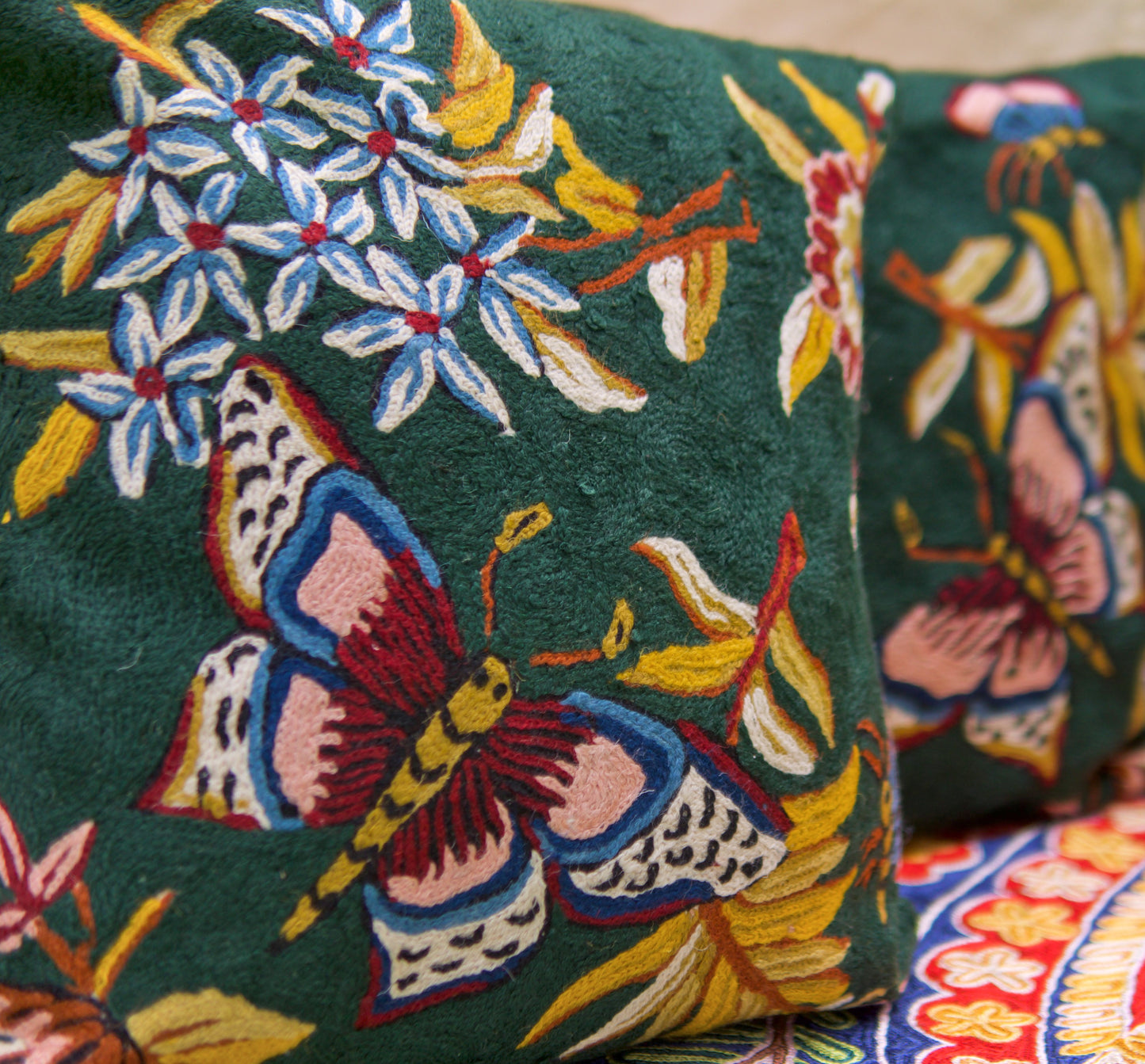 Tales Of Butterfly Cushion Covers with Hand Embroidery in Wool (Set of 2)