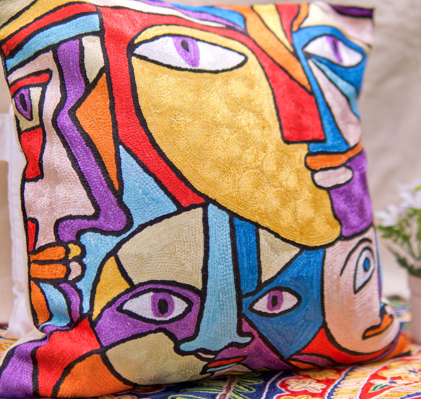 Abstract Elegance Cushion Covers with Hand Embroidery in Silk