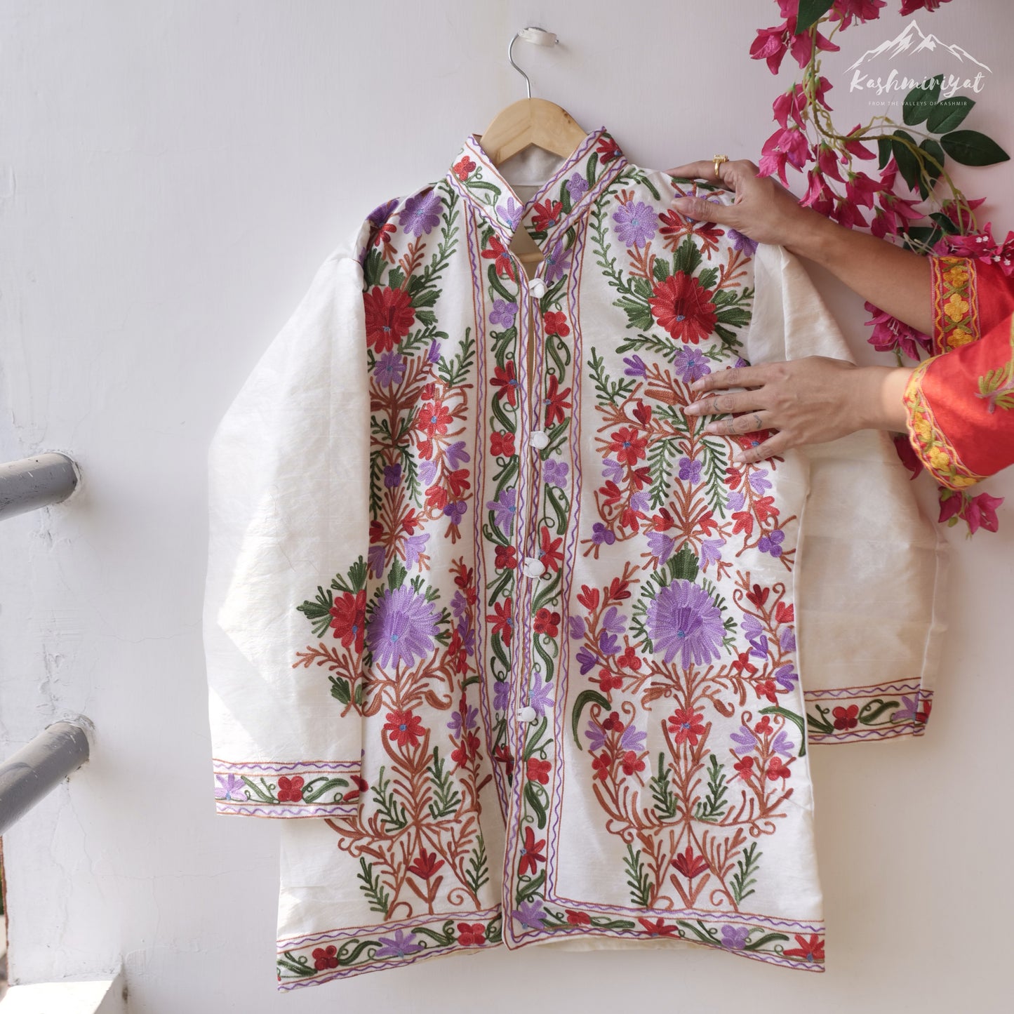 Kashmiri White Silk Jacket