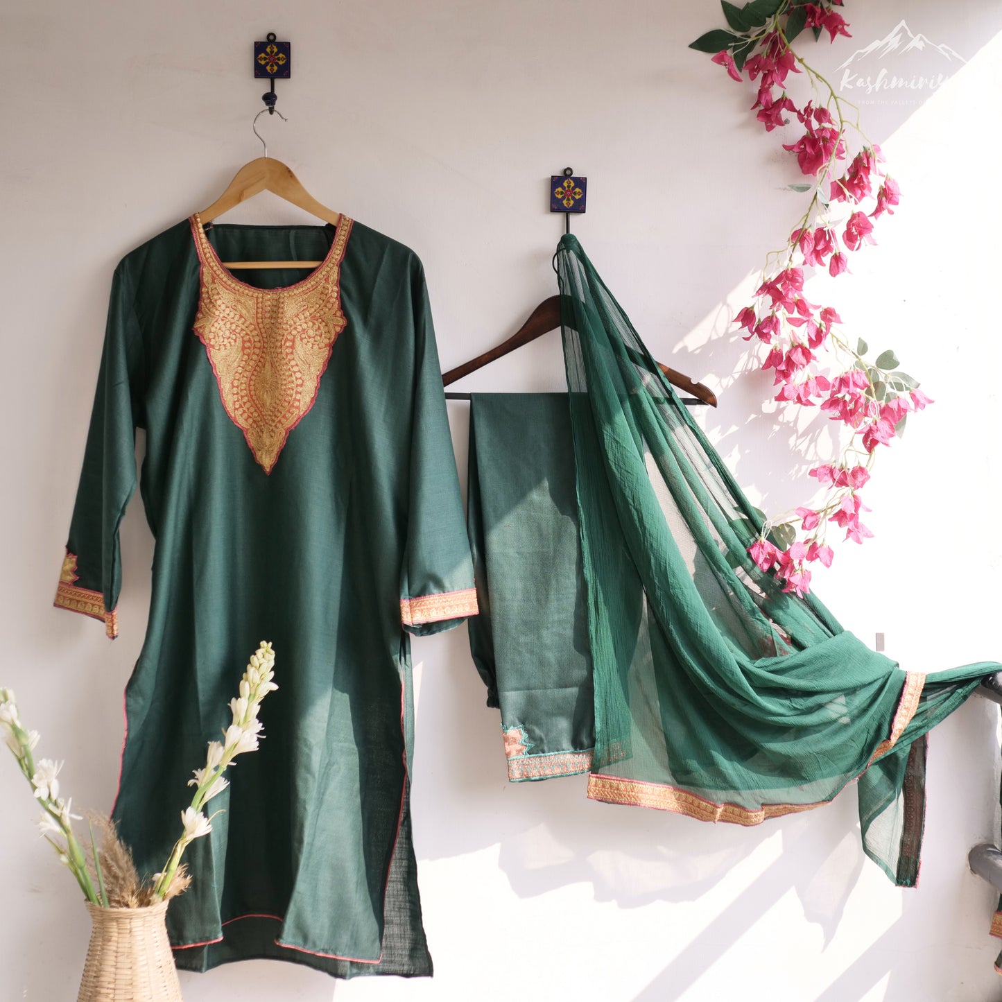 Kashmiri Dark Green Cotton Suit