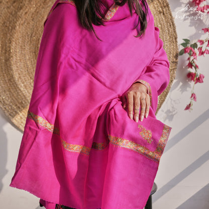 Kashmiri Pink Sozni Hand Embroidery Shawl