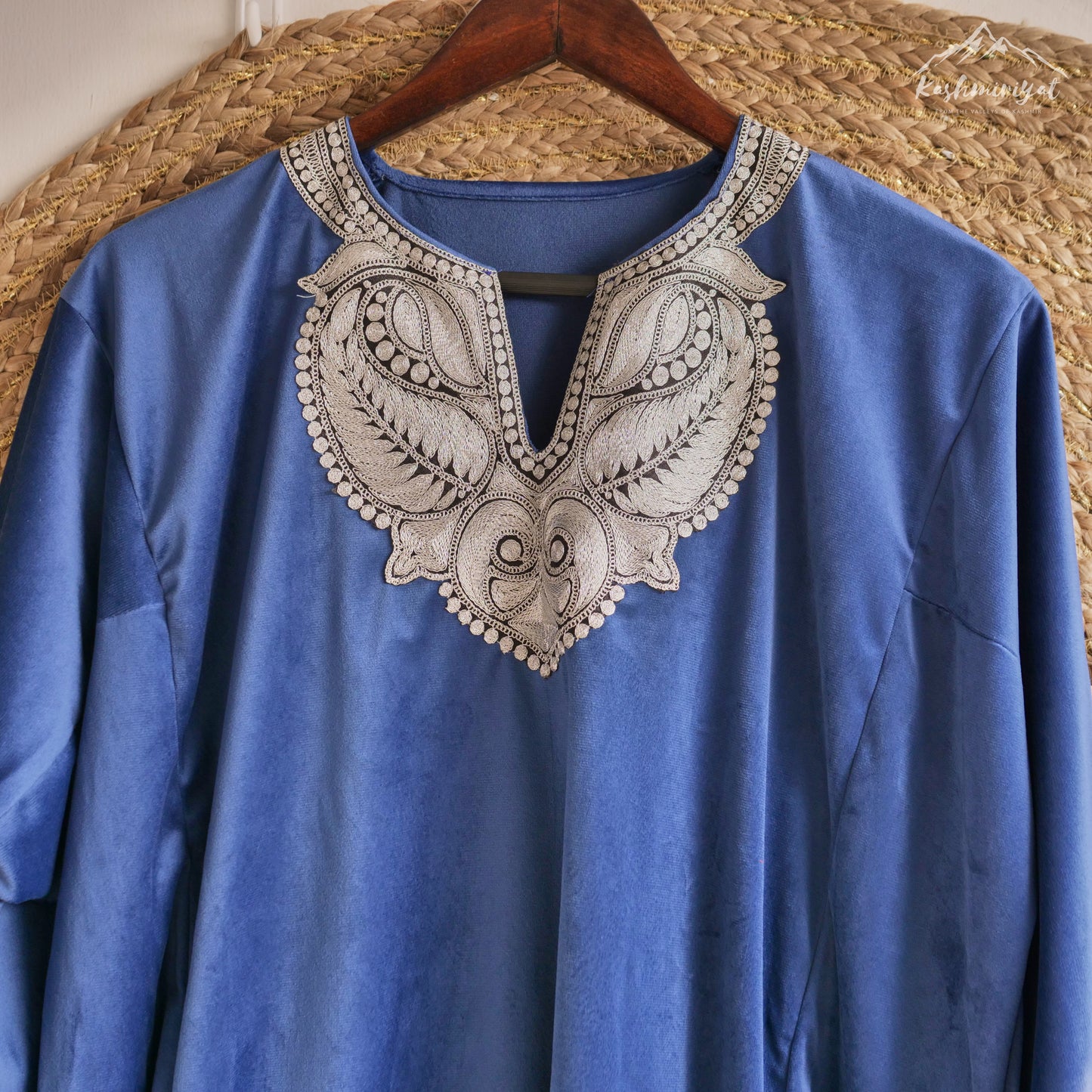 Kashmiri Blue Silver Velvet Suit