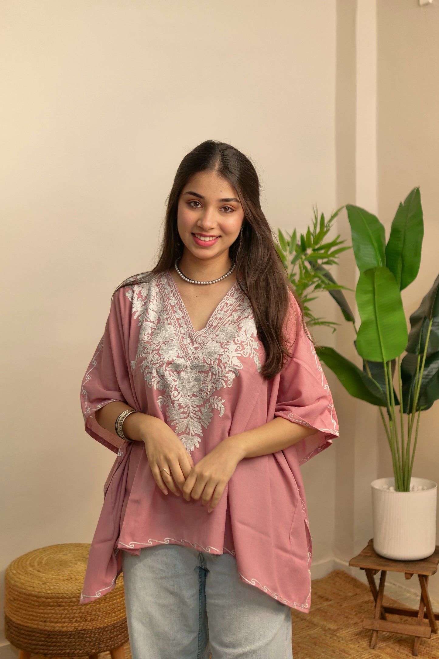 Tea Pink Kashmiri Cotton Kaftan Top