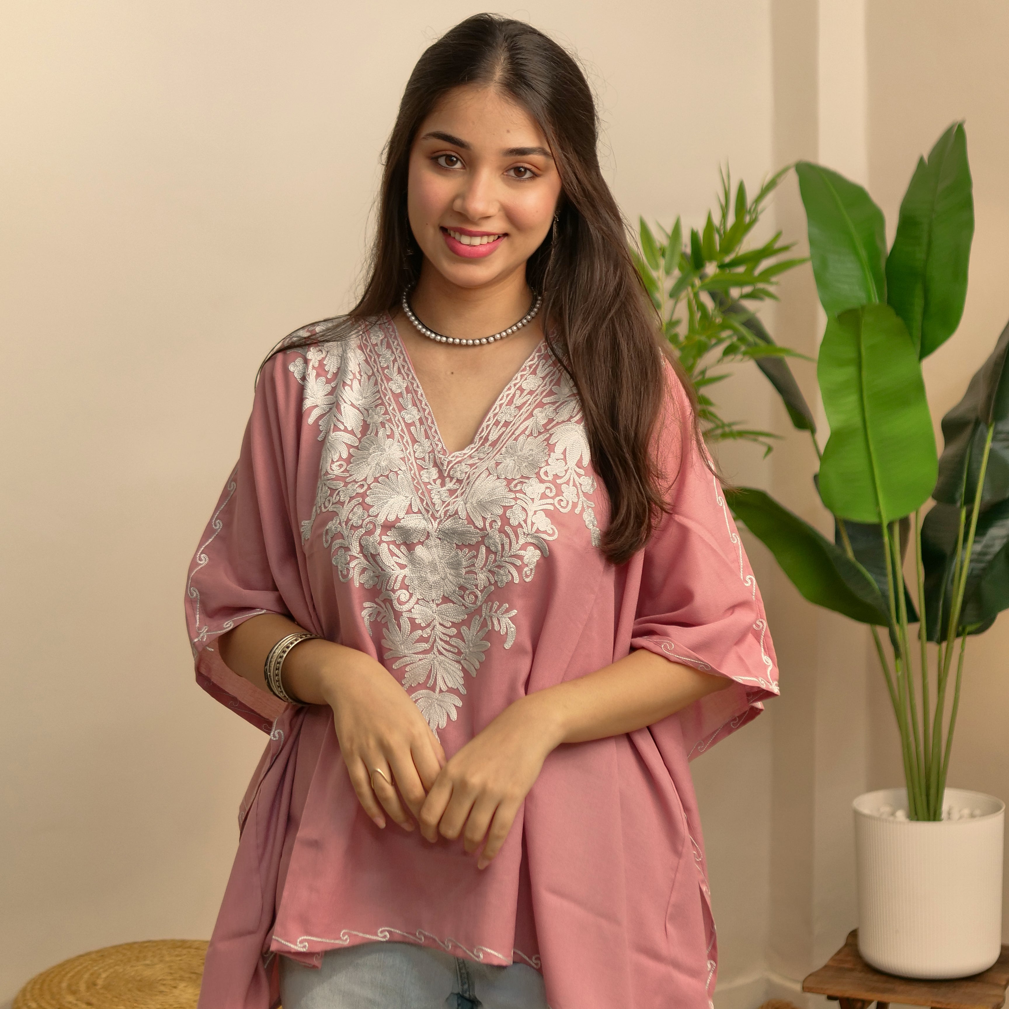 Tea Pink Kashmiri Cotton Kaftan Top