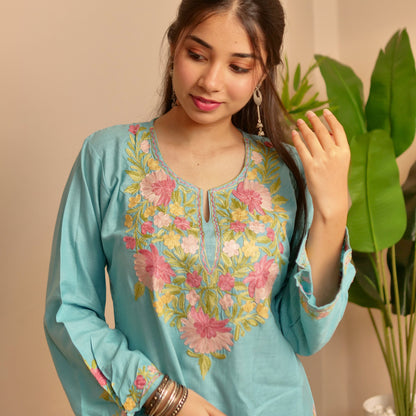 Blue Cotton Kashmiri kurti