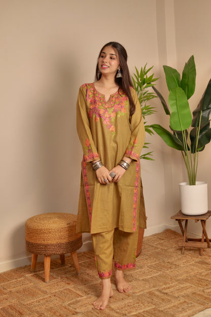 Brown Cotton Kurti Set