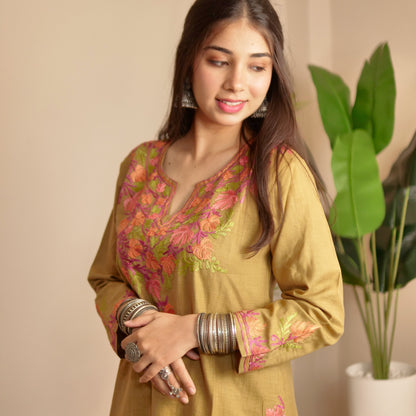Brown Cotton Kurti Set