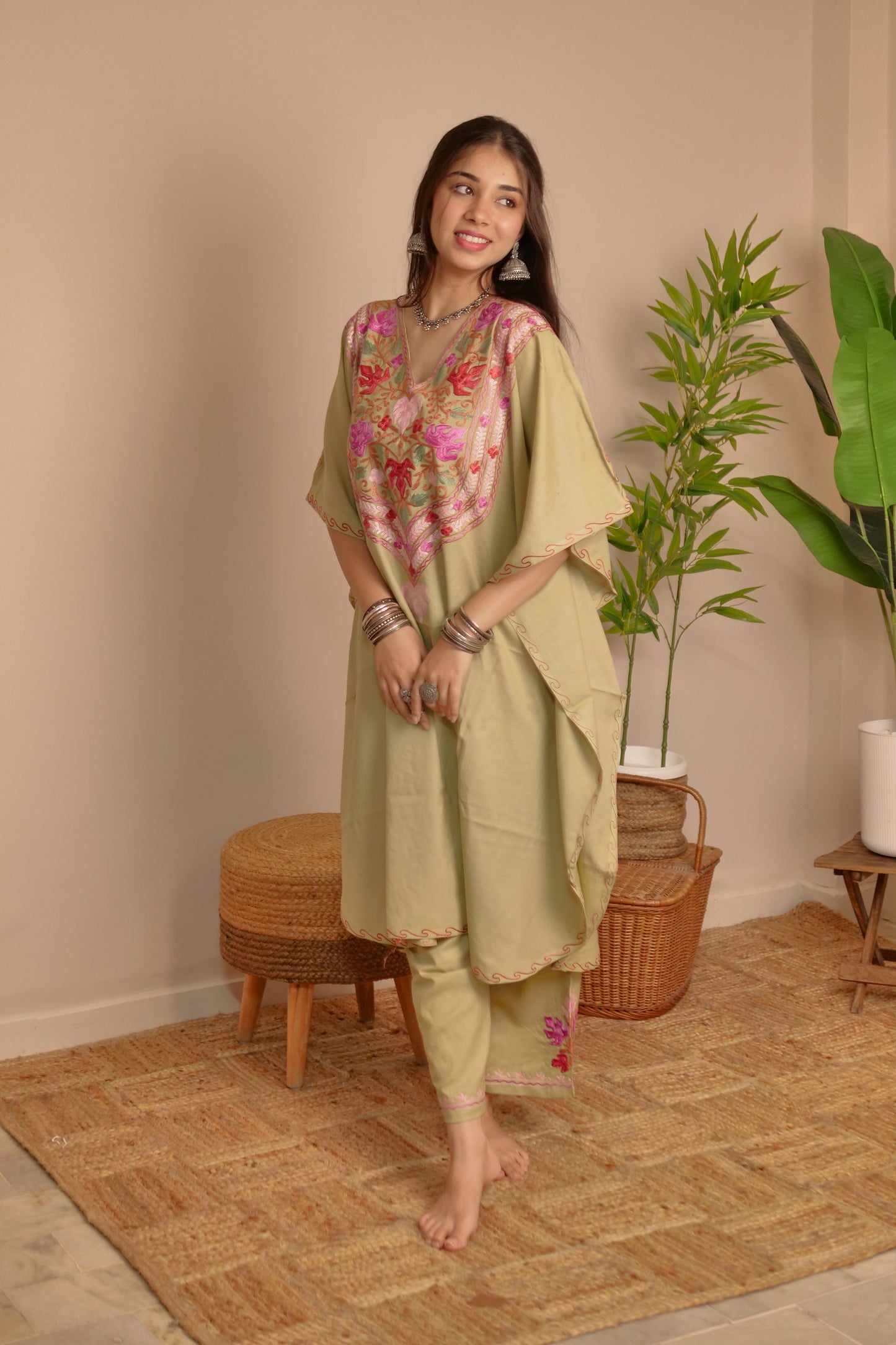 Green Cotton Kaftan Co-Ord Set