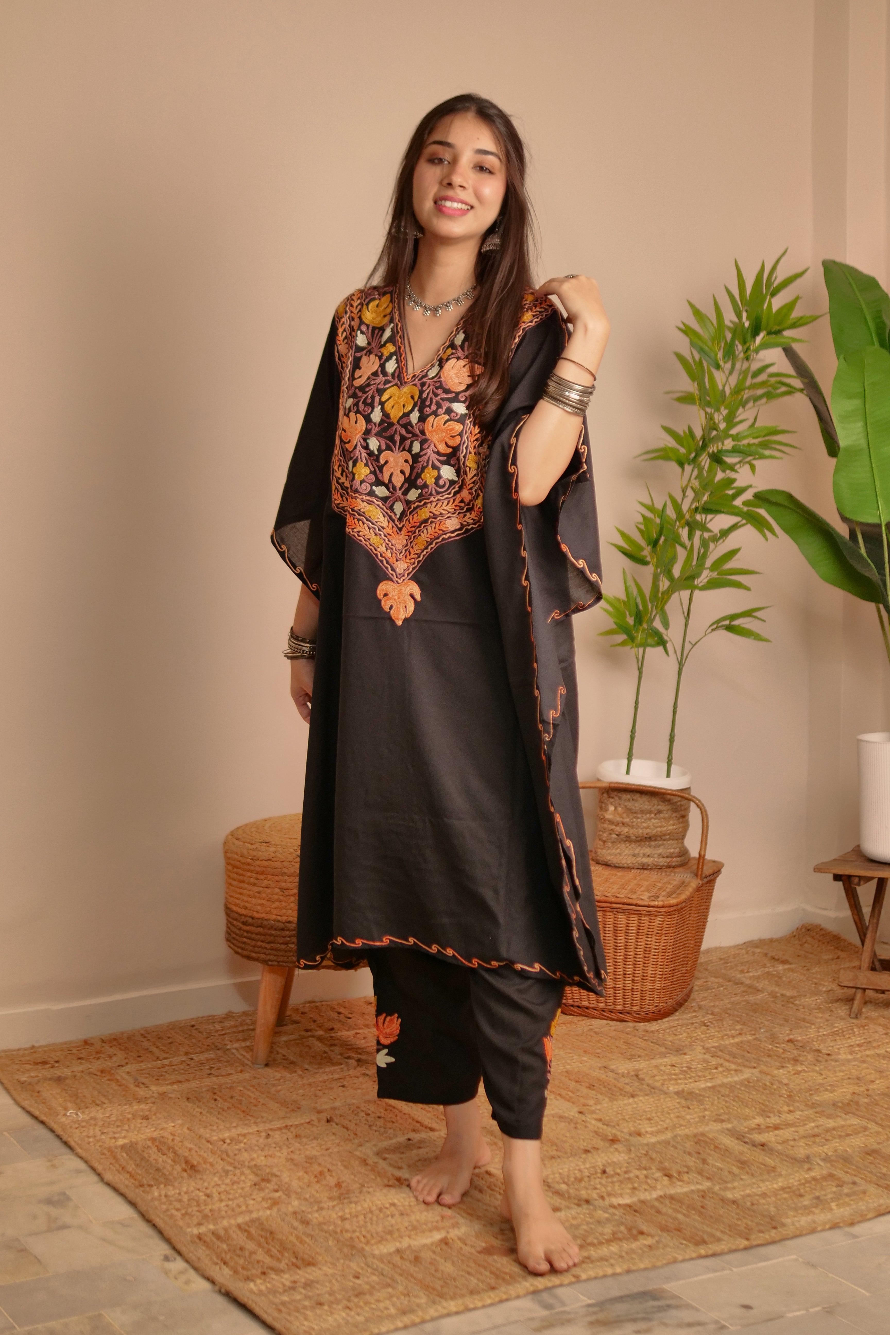 Black Cotton Kaftan Co-ord Set
