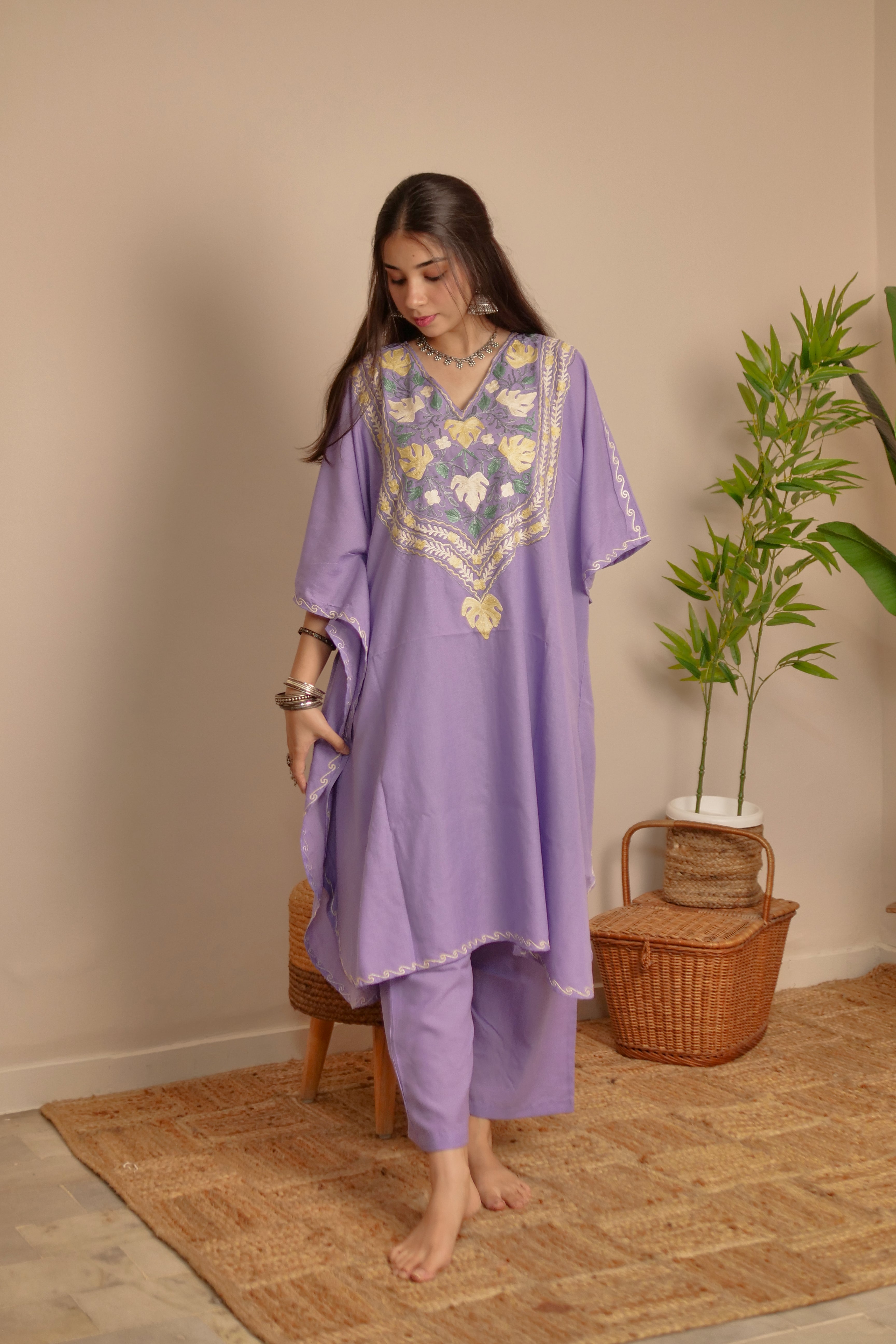 Purple Cotton Kaftan Co-Ord Set