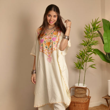 Off White Cotton Kaftan Co-ord Set
