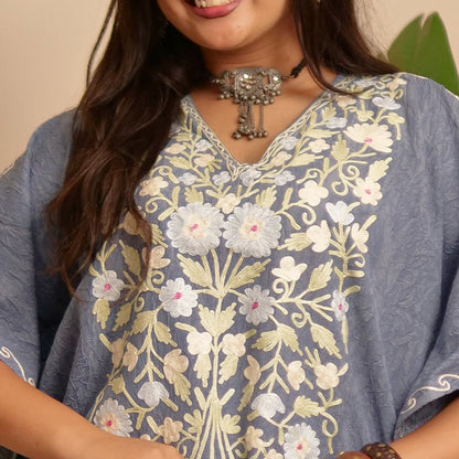 Grey Crush Cotton Kashmiri Kaftan