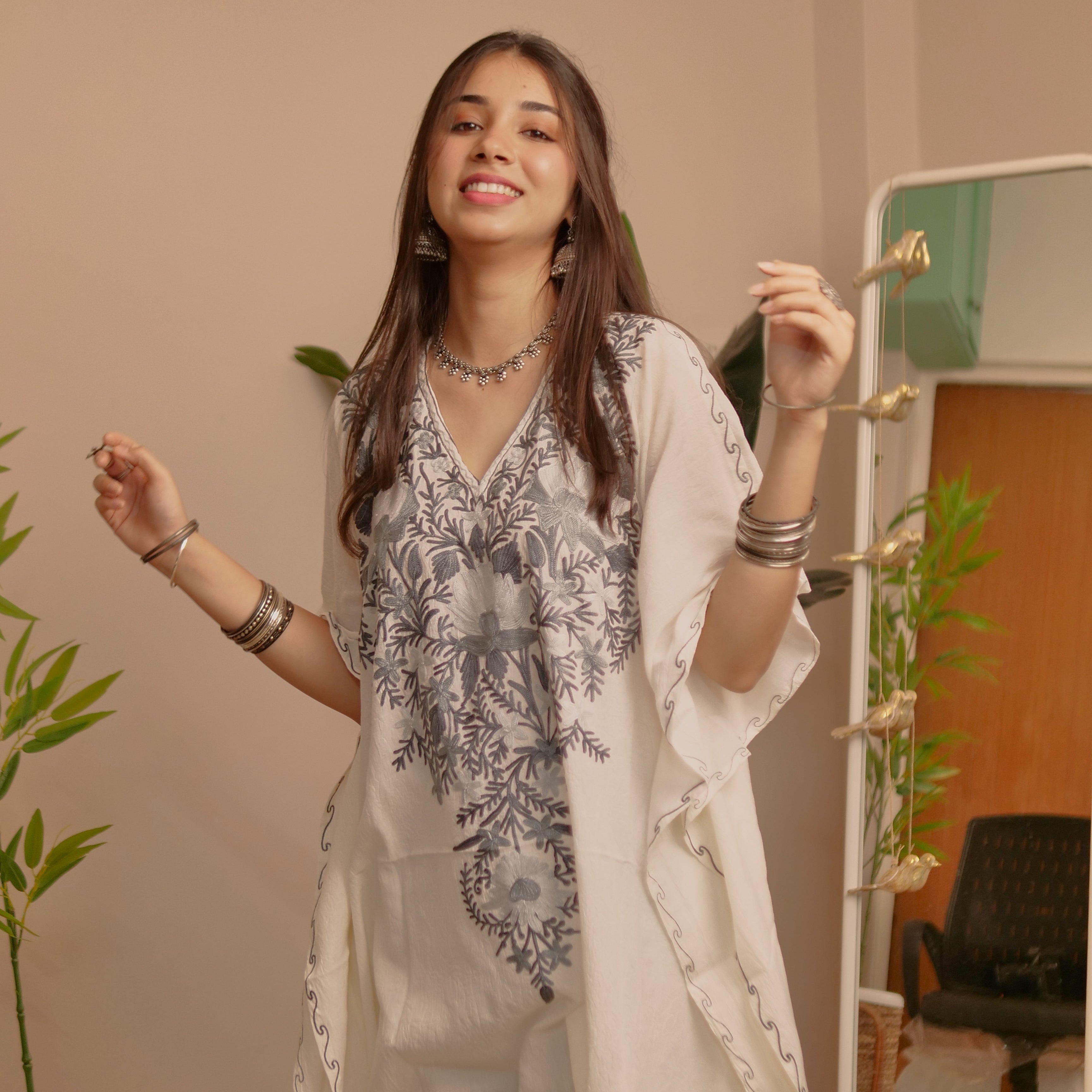 White and Blue Cotton Kaftan