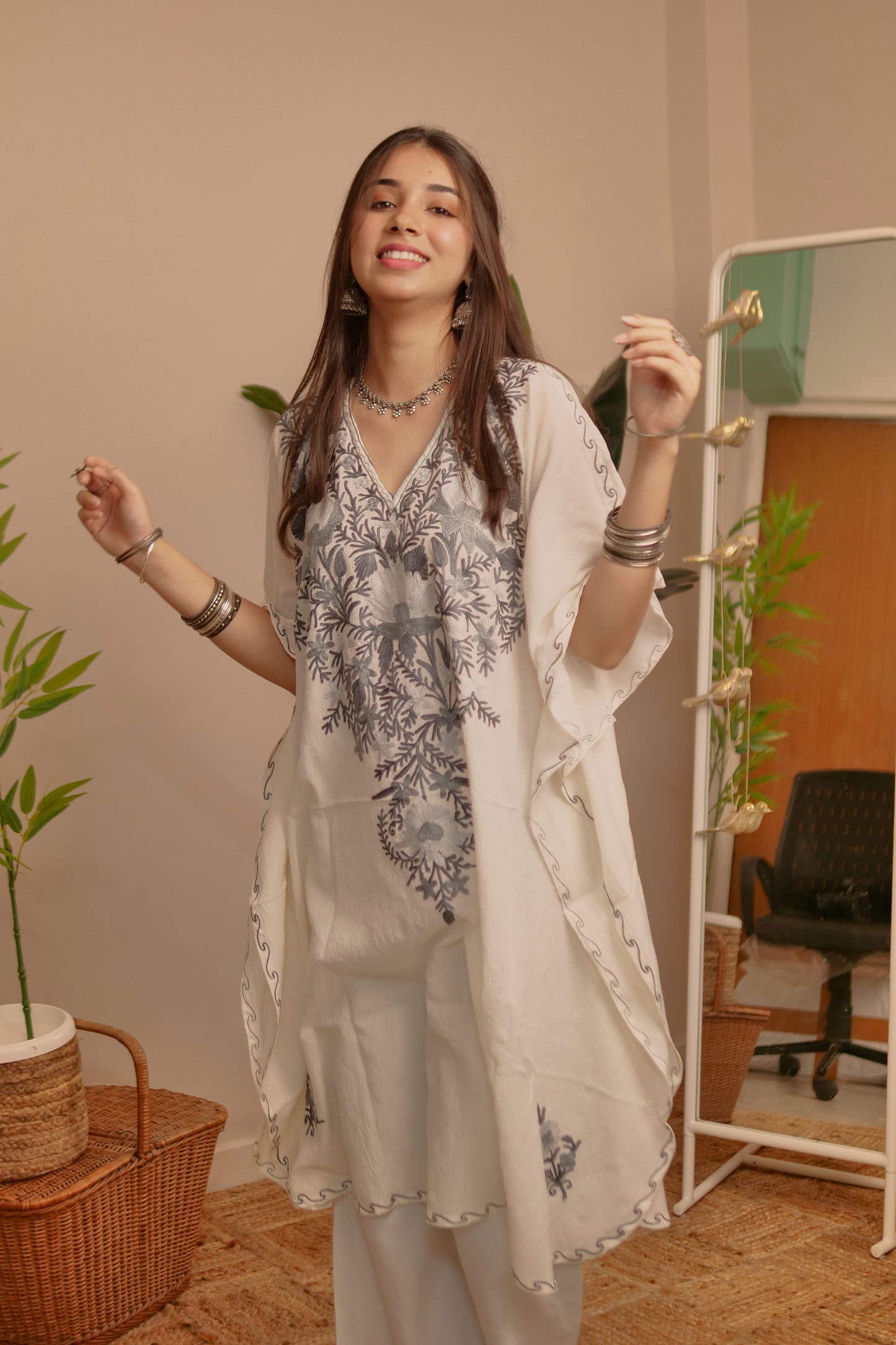 White and Blue Cotton Kaftan