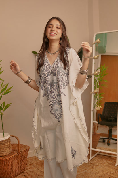 White and Blue Cotton Kaftan