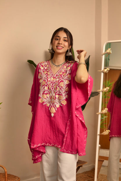 Pink Crush Kashmiri Cotton Kaftan Top